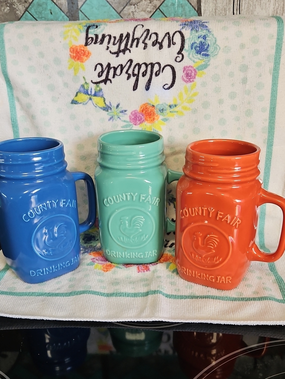 Drinking Jar Ceramic Mug - Blue, Mint, Orange